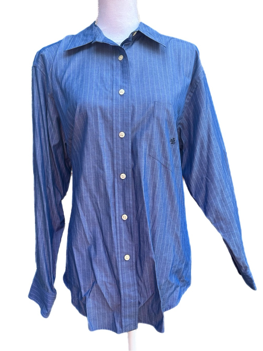 Ralph Lauren 100% Cotton Women’s Blue and White Striped Button-Down Shirt